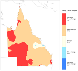 Decile for annual average temperature, 2012-2015