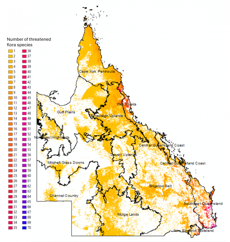 Map of the Density of Threatened Flora habitat for the Remnant extent