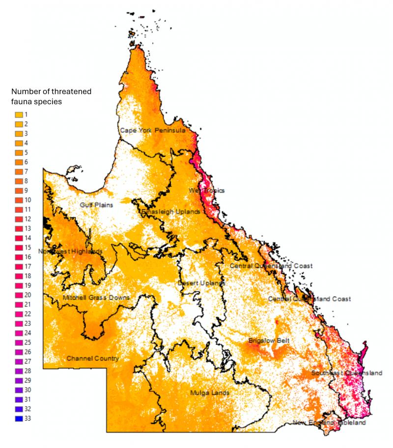 Map of the Density of Threatened Fauna habitat for the Remnant extent, 2021
