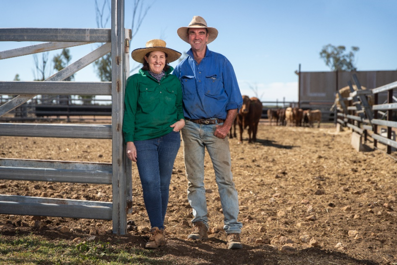 Graziers Emma Robinson and Michael Duckett on their 54,500-hectare property, two hours south of Charters Towers. 