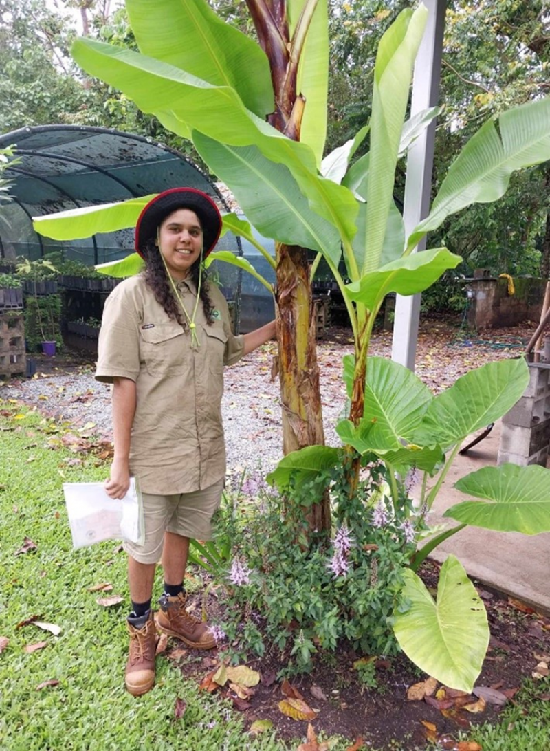 First Nations project participant, Yolanda, at the Johnstone River Landcare nursery site.